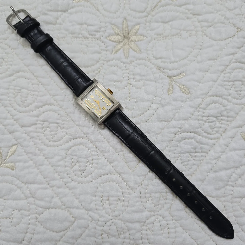 BVLGARI Rettangolo Quartz RT39S Ladies Watch Italian Luxury Black Leather Strap